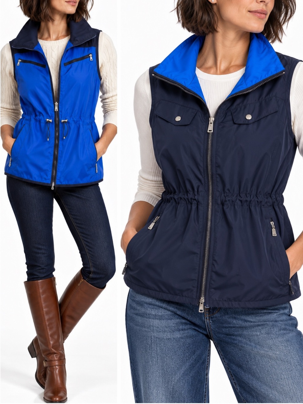 Ralph Lauren 2 in 1 Reversible Navy & Cobalt Blue Cinched Waist Vest Size XL